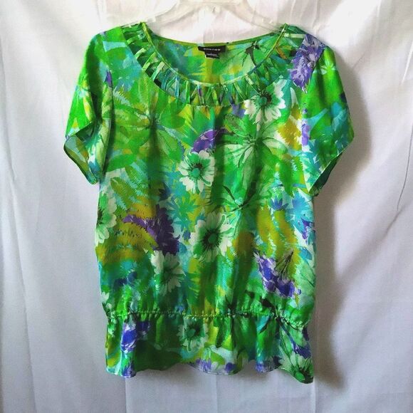 ⭐ Spense Women's Colorful Floral Peplum Lightweight Flowy Blouse Shirt Top Med - Picture 1 of 6